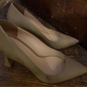 Vince Camuto Classic Pointed Toe Pumps in a tan shade.